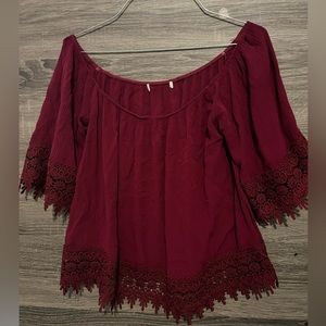 Maroon off the shoulder shirt